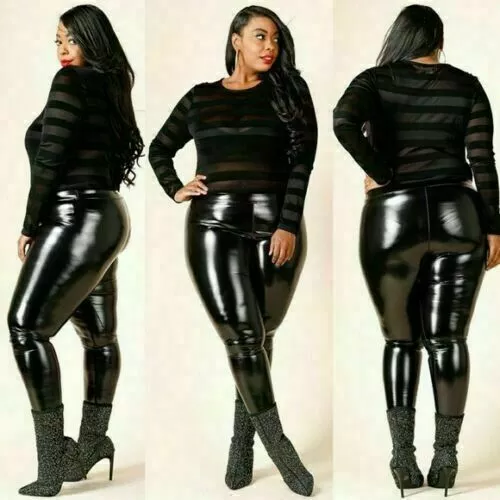 Women Plus PVC Latex LOOK SHINY Leggings UK Size 8-24 | eBay