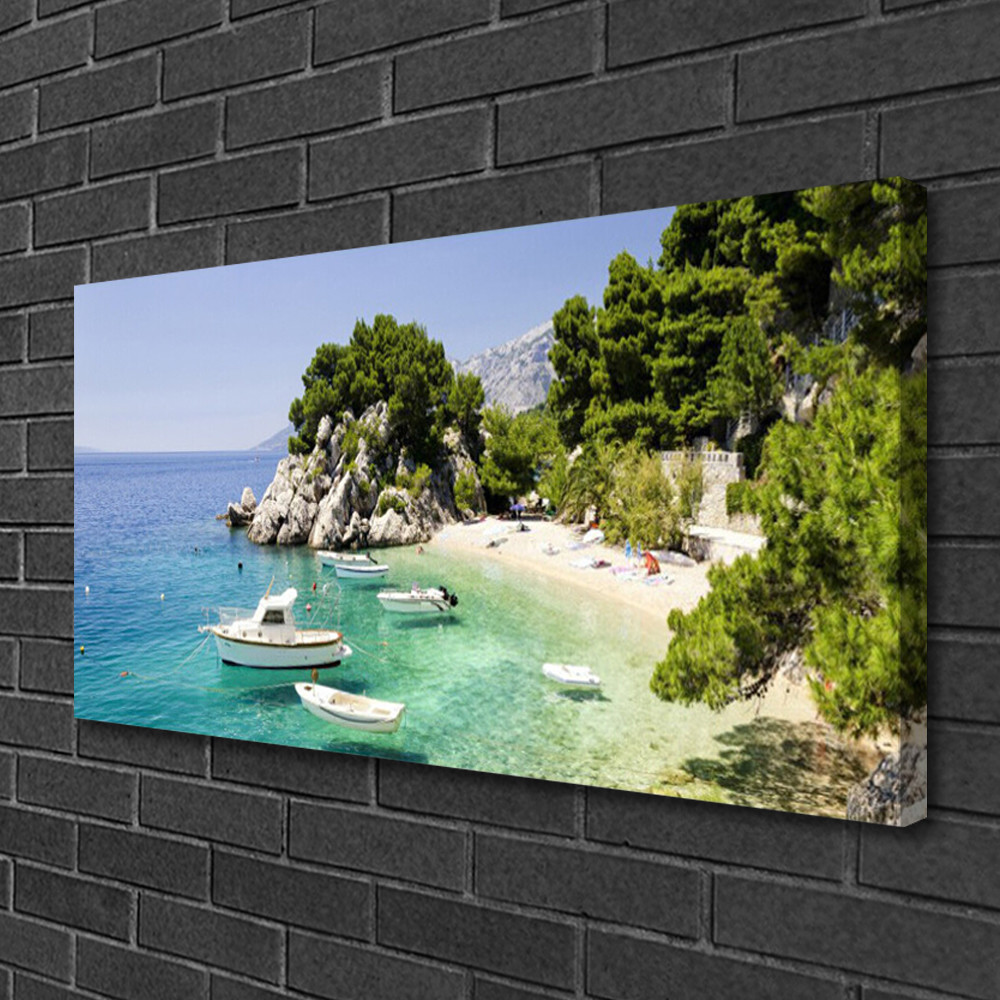 Impression sur toile haut de gamme 100x50cm tableau paysage de plage et rochers maritimes