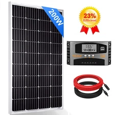 PFCTART 200W Watt Monocrystalline Solar Panel Kit 12V Volt for Home RV Camping