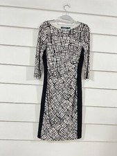 Lauren Ralph Lauren 3/4 Sleeve Sheath Dress Size 8 Waist 28" Black White Y246