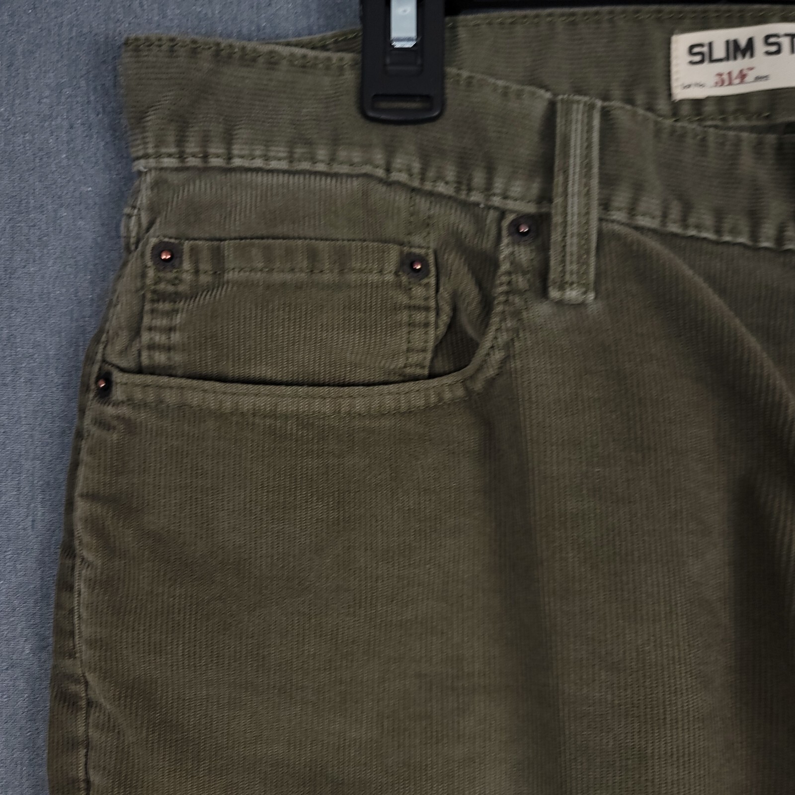 Levis 514 Pants Mens 36x30 (Fits 35x31) Green Corduroy Slim Straight White Tab thumbnail 4