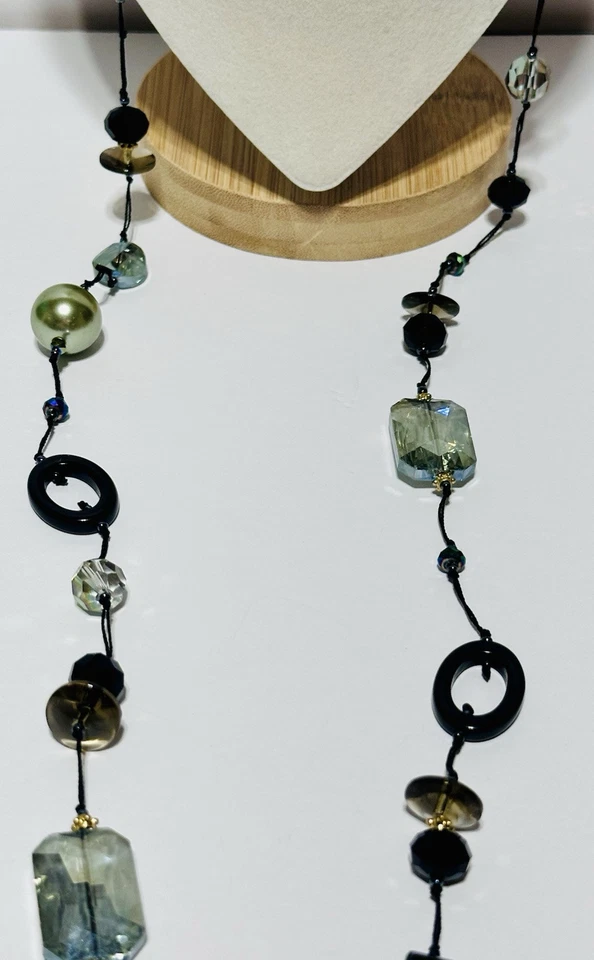 Винтажный Preimer Designs изумруд остров зеленый и черный бисер ожерелье - Изображение 3 из 4