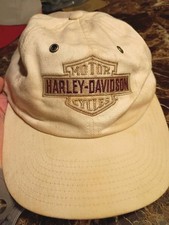 Vintage Harley Davidson Motorcycle Hat Cap USA Made Tan Embroidered 90's