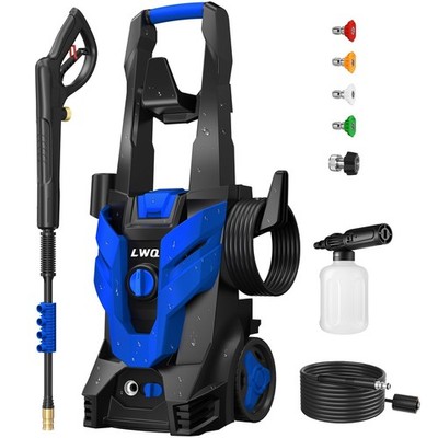Light Blue High Pressure Power Washer, 4 Nozzles & Foam Applicator for Home/Car