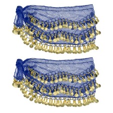 Belly Dance Hip Scarf 57 x 11 , 2 Pack Women Belly Dance Skirt, Sapphire Blue