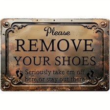 2D Vintage "Please Remove Your Shoes" Metal Sign Wall Decor with Entry Message