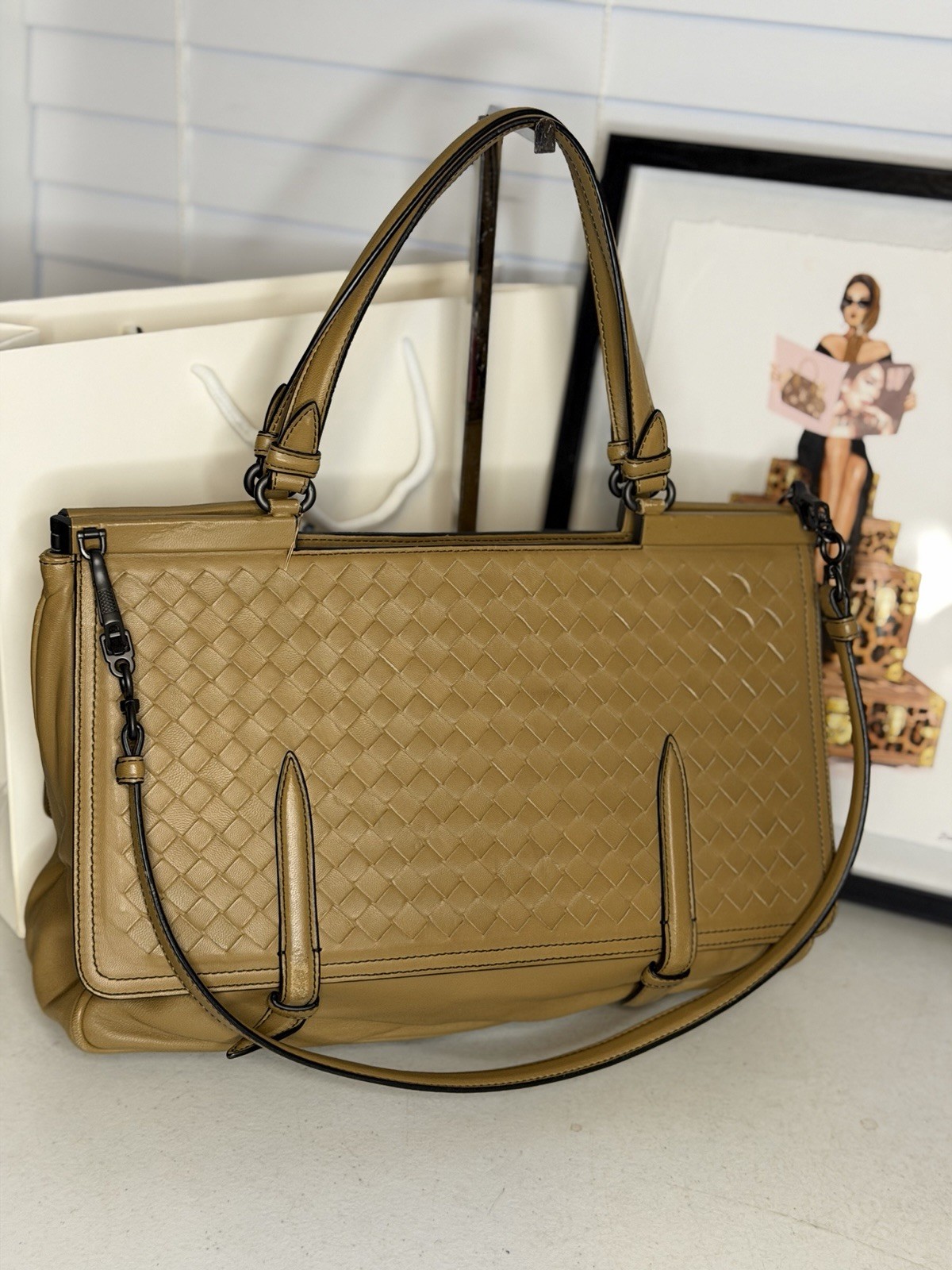 Authentic Bottega Veneta Intrecciato Monaco Tote Bag Leather Shoulder