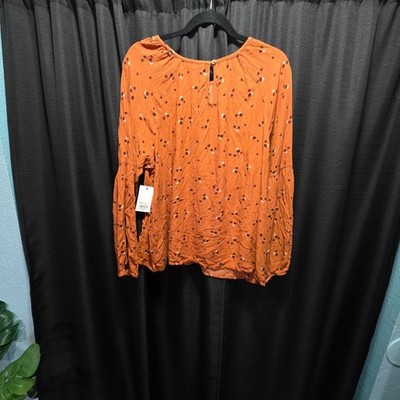 NWT Sonoma Goods 4 Life Womens XL Terracotta Floral Rayon Long Sleeve Femme Top
