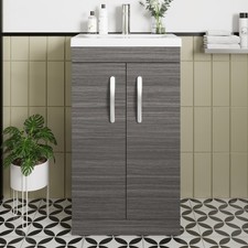 Nuie Athena Floor Standing 2-Door Vanity Unit Basin 2 Anthracite Woodgrain 500mm