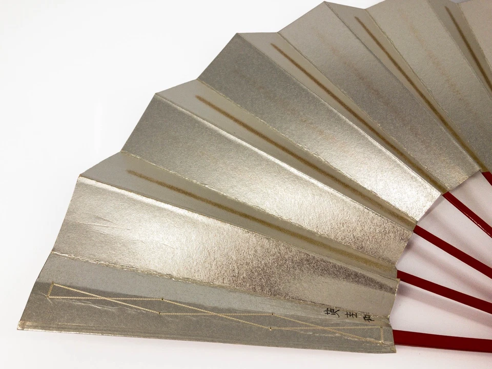 Ventilador de baile plegable japonés Maiogi de colección ligeramente usado en caja de almacenamiento original: PS Foto 4 de 4