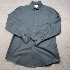 Charles Tyrwhitt Dress Shirt 16.5/34 Dark Green Micro Extra Slim Fit Non Iron