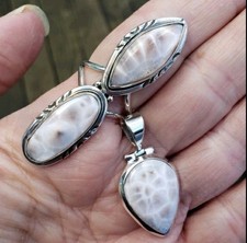 Southwestern Natrolite Pink Larimar 925 Sterling Silver Ring Sz 7 Pendant SET