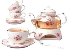 Jusalpha  Vintage Porcelain Flower Series Tea Sets, Tea Cup Saucer Set with