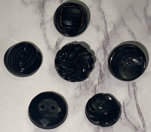 Vintage Czech Black Glass Buttons Button Lot 138-16 - Picture 3 of 11