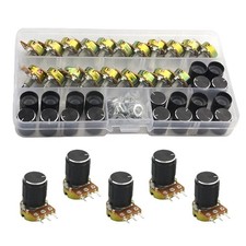 20 PCS B10K 10K Ohm Knurled Shaft Linear Rotary Taper Potentiometer with Blac...