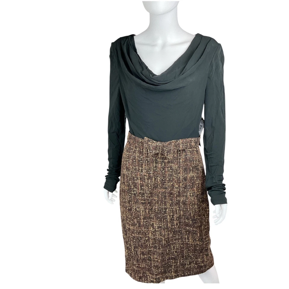 Badgley Mischka Para Mujer Marrón Tweed Falda Traje Conjunto Capucha Cuello Manga Larga 12 Foto 4 de 4