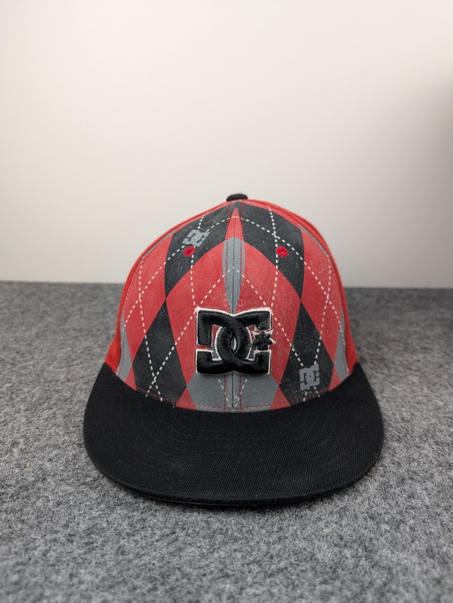 DC Shoes Hat Cap Fitted Mens 7 1/4 - 7 5/8 Red Argyle Skater