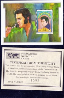 GAMBIA #1191 1992 PRESLEY MINT VF NH O.G S/S CERT#3093 (J5)