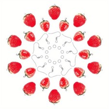 1box Resin Dangle Earring Making Kits 20pcs Strawberry Resin Pendants Iron