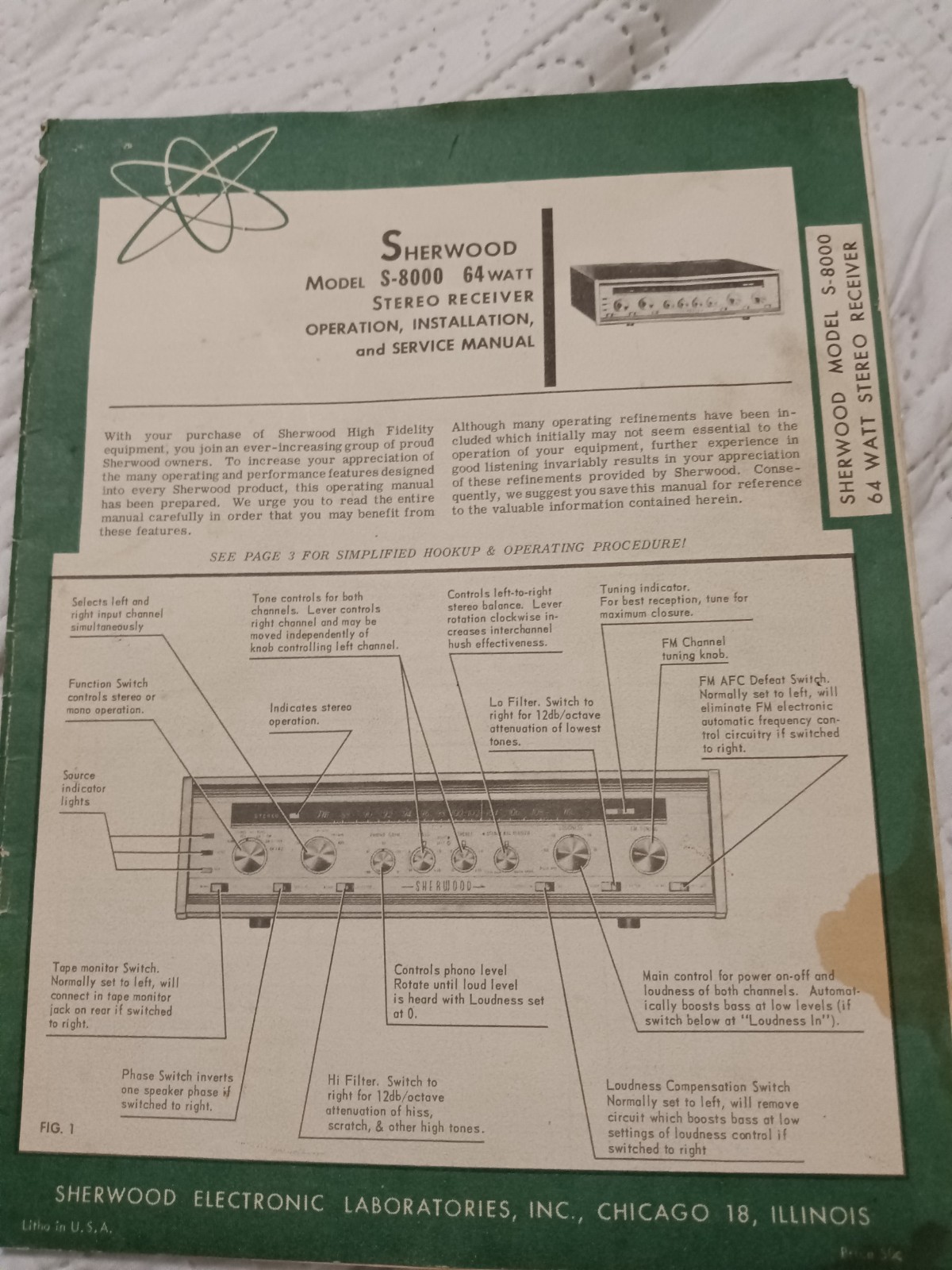 SHERWOOD S-8000 Receiver Service Manual for Serial Number 813001 and Up Original
