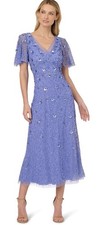 Adrianna Papell Beaded Mesh Flutter Dress Size 10 Peri Blue NWT $299