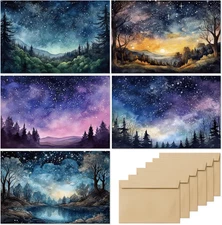 Watercolor Starry Night Sky Blank Greeting Cards 4X6, 20 Pack with Envelopes