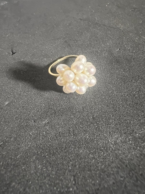 Vintage 14k Yellow Gold Cluster Of 13 Pearls Ring 4.5gr Size 6.75👍