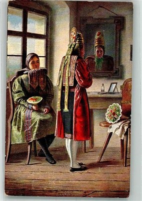 39930256 - Women in opulent costume in front of the mirror F.E.D. No.341 Costume