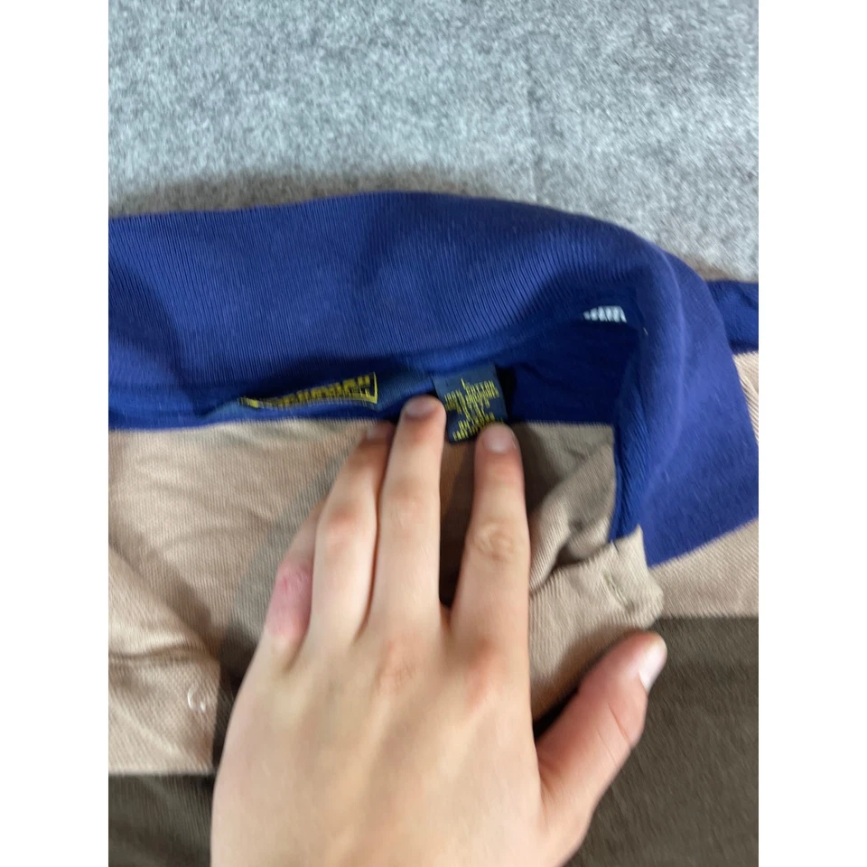 Camisa Polo OshKosh B'gosh De Colección Años 80 Para Hombres Grande Azul Caqui Rayas Golf Preppy Foto 2 de 4