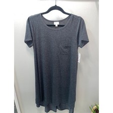 LuLaRoe Carly Dress Womens Small Gray Heathered Short Sleeve High Low Pocket NEW