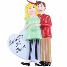 Pregnant Couple Blond Personalized Christmas Tree Ornament