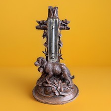 Rare ancien bois sculpté Forêt Noire signé 1870 Alpine Saint Bernard Bavière