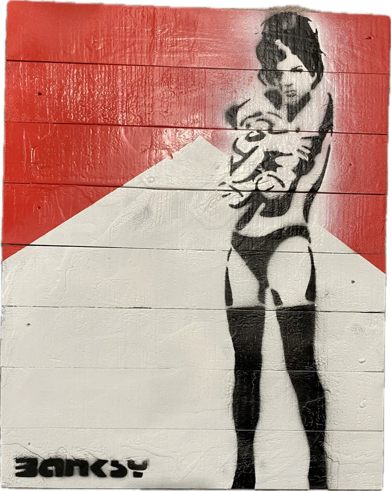 Pintura de madera original de niña de peluche Marlboro rojo arte pop graffiti Banksy Foto 3 de 4