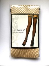 Nylon Fishnet BEIGE Thigh High Stockings - Leg Avenue - Brand NEW