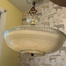 Antique Hanging Ceiling Light Lamp Fixture Glass Shade 1930s/1940s