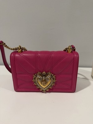 Dolce&Gabbana Pink Quilted Shoulder Bag with Heart Accent, Gold Chain Strap
