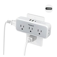 Multi Plug Outlet Extender - USB C Wall Charger - Gray - 5 Outlets USB-C
