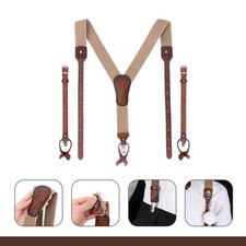 Tourbon Men's Y-Back Suspenders Clip on Adjustable Leather Patch Trousers Braces