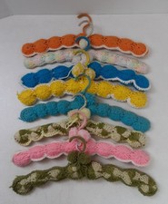 Vintage Knit Crochet Covered Clothes Hangers Multi Colors Lot of 8 Cottagecore