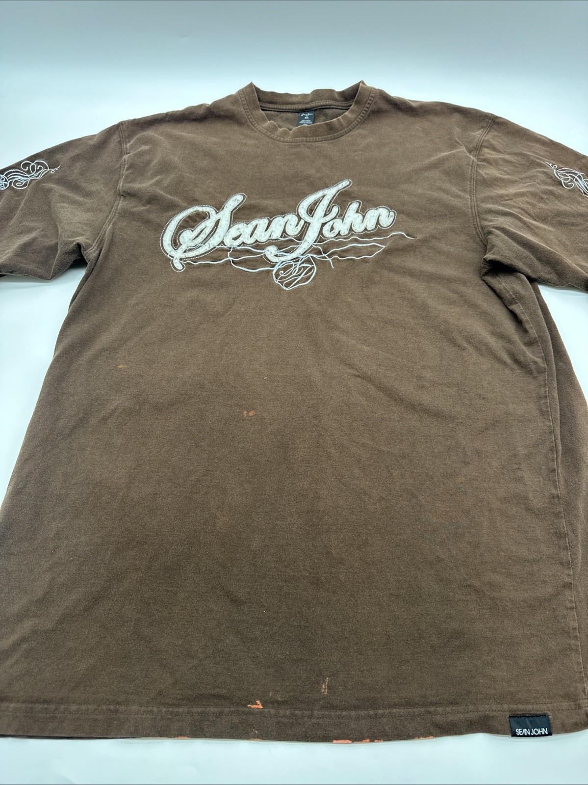 Sean John Men's 2XL Brown Graphic Print Logo Embroidered T-Shirt #29914