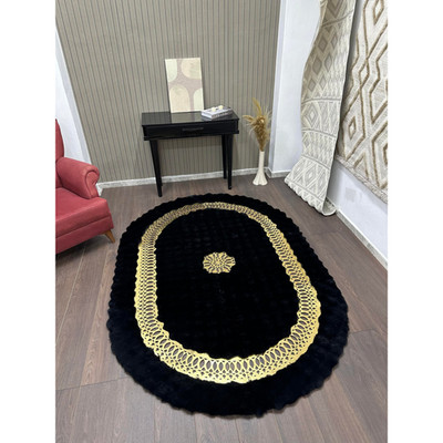 Schwarz Gold Luxus Oval Fell Teppich Laser Cut Leder Bordüre, Verschiedene Fa...