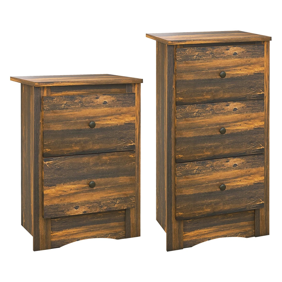 Yaheetech Set 2 Comodini Camera da Letto Industriale Tavolino con 2 Cassetti 61 x 40 x 40 cm Tavolini Vintage Mobiletto da Letto Armadietto in Legno e Metallo Marrone Rustico
