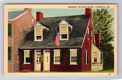 Frederick MD-Maryland, Barbara Fritchie House, Antique Vintage Souvenir Postcard
