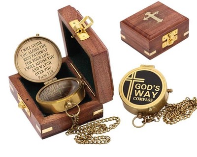 Gods Way Brass Compass Psalm 328 Engraved Gift for Baptism First Communion