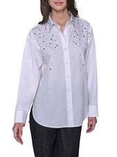 Karl Lagerfeld Paris Embellished Poplin Blouse Women M Soft White Button Closure