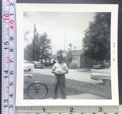 1960 Little Boy Holding Camera Taking Picture Vintage BW Photo Snapshot #1