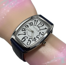 FRANK MIURA Quartz Mens Watch Greco Roman White Dial Navy Leather Japan