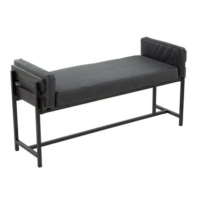 18'' Bench with Black Metal, Grey Wood and Black Faux Leather