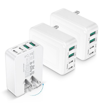 3-Pack USB C Charger Block, Flat USB C Charger, 40W 4-Port PD3.0 Slim Fast Ch...