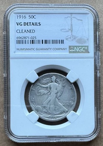 1916 50C NGC VG DETAILS 1916 WALKING LIBERTY HALF DOLLAR SEMI-KEY DATE